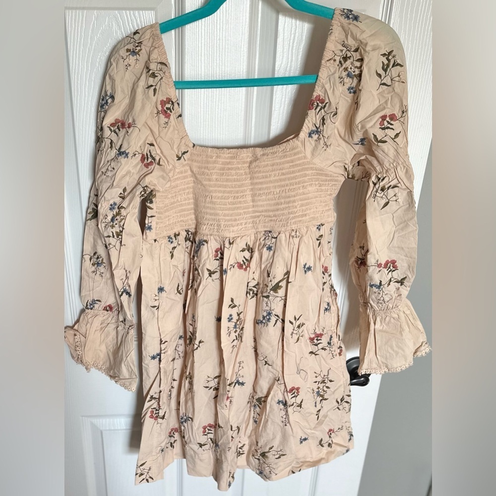 Anthropologie Embroidered Mini Dress NWT — Sand S | Cottagecore Boho - Picture 11 of 16